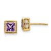 14k Square Amethyst and Diamond Earrings