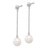 14kw 7-8mm White Round Freshwater Cultured Pearl Dangle Post Earrings