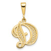 14KY Polished Script Filigree Letter D Initial Pendant