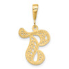 14KY Polished Script Filigree Letter T Initial Pendant