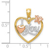 14k Two-tone w/White Rhod I LOVE YOU Heart w/Butterfly Pendant