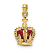 14K 3-D w/ Red Enamel Inside Crown w/ Cross On top Charm