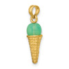 14K Satin Polished 3D  Green Bead Ice Cream Cone Pendant