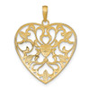 14k w/Rhodium Filigree Leaf Accent Heart Charm