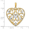 14k w/Rhodium Filigree Leaf Accent Heart Charm