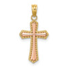 14K Two-tone w/ Beaded Trim Cross Charm