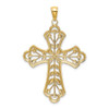 14K W/ Rhodium and D/C Leaves And Beaded Cross Charm