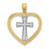 14K Two-tone Heart W/White Cross In Center Charm