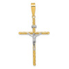 14K w/White Rhod Polished & Textured INRI Crucifix Cross Pendant