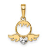 14k & White Rhodium D/C Heart & Wings Pendant