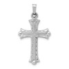 14K White Gold Textured and Polished Fleur de lis Cross Pendant
