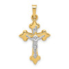 14k Two-tone Polished Fleur de Lis INRI Crucifix Pendant