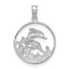 14K White Gold Double Dolphin Circle Pendant