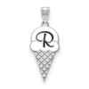 14K White Gold Enameled Initial Ice Cream Cone Pendant