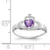 14k White Gold CZ February Birthstone Claddagh Heart Ring
