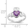14k White Gold February CZ Birthstone Claddagh Ring