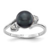 14k White Gold 7mm Black FW Cultured Pearl AAA Diamond ring