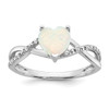 14k White Gold Created Opal and Diamond Heart Ring