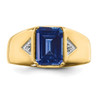 14k Emerald-cut Created Sapphire and Diamond Polished Mens Ring