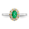 14k Two-tone Emerald and Diamond Halo Ring