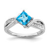 14k White Gold Square Blue Topaz and Diamond Ring