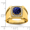 14k Created Checkerboard Sapphire and Diamond Mens Ring