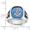 14k White Gold Enameled Synthetic Stone Mens Masonic Ring