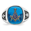 14k White Gold Enameled Synthetic Stone Mens Masonic Ring