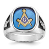 14k White Gold Enameled Synthetic Stone Mens Masonic Ring