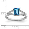 14k White Gold Emerald-cut Blue Topaz and Diamond Ring