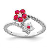 14k White Gold Polished Ruby and Diamond Floral Ring