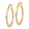 10K White & Rose Rhodium D/C 2.5x25mm Hoop Earrings