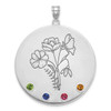 10k White Gold Circle with 4 Birth Flower and Birthstone Pendant