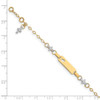 14k Two-tone Baby Polished and Textured Cross w/1in ext. ID Bracelet