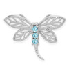 Sterling Silver Rhodium Light Swiss Blue Topaz Dragonfly Pendant