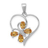 Sterling Silver Rhodium Citrine and Diamond Butterfly Heart Pendant