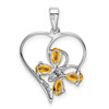 Sterling Silver Rhodium Citrine and Diamond Butterfly Heart Pendant
