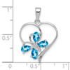 Sterling Silver Rhodium SW Blue Topaz and Diamond Butterfly Heart Pendant
