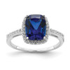 Sterling Silver Rhodium-plated Created Blue Sapphire and CZ Ring