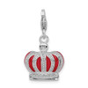 Amore La Vita Sterling Silver Rhodium-plated Polished 3-D Crystal From Swarovski and Red Enameled Crown Charm with Fancy Lobster Clasp