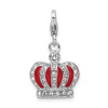 Amore La Vita Sterling Silver Rhodium-plated Polished 3-D Crystal From Swarovski and Red Enameled Crown Charm with Fancy Lobster Clasp