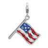 Amore La Vita Sterling Silver Rhodium-plated Polished Reversible Enameled American Flag Charm with Fancy Lobster Clasp