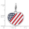 Amore La Vita Sterling Silver Rhodium-plated Red/White and Blue American Flag Shaped as Heart Charm with Fancy Lobster Clasp
