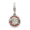 Amore La Vita Sterling Silver Rhodium-plated Polished Antiqued Enameled Crystal From Swarovski Reversible American Flag Eagle Charm with Fancy Lobster Clasp