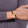 Chisel Stainless Steel Polished Yellow IP-plated Black Leather Flexible Cuff Bangle