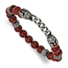 Chisel Stainless Steel Antiqued White Bronze-plated Knight Helmets 8.5mm Red Obsidian Beaded 7.25 inch Stretch Bracelet