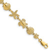14K Polished Turtle, Sand Dollar, Shell and Starfish Link Bracelet