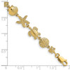 14K Polished Turtle, Sand Dollar, Shell and Starfish Link Bracelet