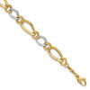 14K Two-tone Polished & Textured Fancy Oval Curb Bracelet