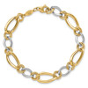 14K Two-tone Polished & Textured Fancy Oval Curb Bracelet